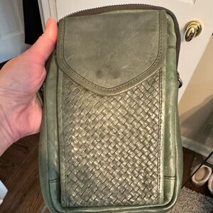 100% Leather (like at Buckle) Green Woven Leather Bag